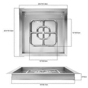 Onlyfire Square Stainless Steel Drop-in Fire Pit Burner Ring and Pan Assembly, 18-Inch