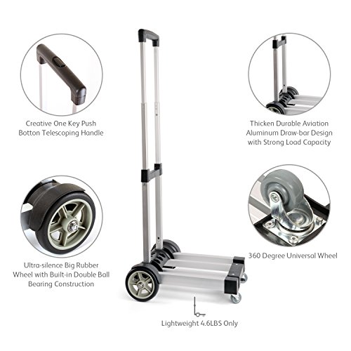 Waygo Aluminum Folding Hand Truck, Light Weight Foldable Dolly, Folding Cart with Wheels for Cargo and Shopping