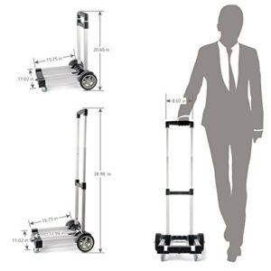 Waygo Aluminum Folding Hand Truck, Light Weight Foldable Dolly, Folding Cart with Wheels for Cargo and Shopping