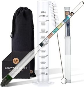 brewer's elite hydrometer & plastic test jar - for home brew beer, wine, mead and kombucha - deluxe triple scale set, hardcase and cloth - specific gravity abv tester
