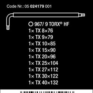 Wera 05024179001 Torx L-Key Set 967 Sl/9 with Holding Function,MULTI