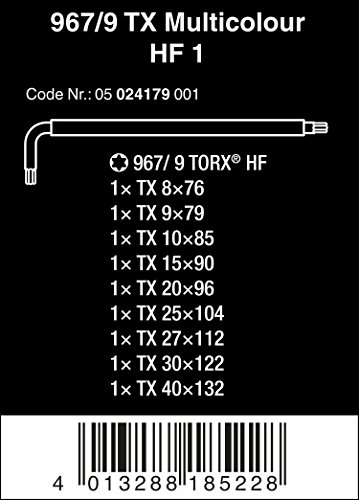 Wera 05024179001 Torx L-Key Set 967 Sl/9 with Holding Function,MULTI