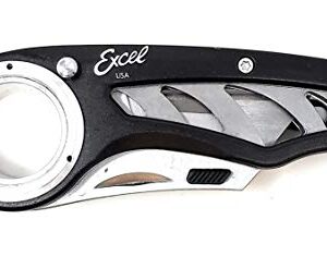 Excel Blades Revo Folding Pocket Utility Knife - Aluminum Body Heavy Duty Box Cutter with Holster, Anti-Slip Finger Loop Design Grip, Quick Change Blades and 3 Lock Positions Design, Black