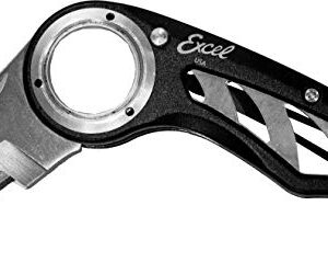 Excel Blades Revo Folding Pocket Utility Knife - Aluminum Body Heavy Duty Box Cutter with Holster, Anti-Slip Finger Loop Design Grip, Quick Change Blades and 3 Lock Positions Design, Black