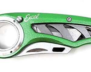 Excel Blades Revo Folding Pocket Utility Knife - Aluminum Body Heavy Duty Box Cutter with Holster, Anti-Slip Finger Loop Design Grip, Quick Change Blades and 3 Lock Positions Design, Green