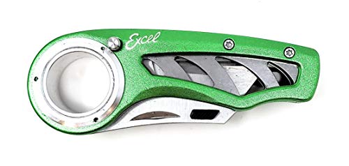 Excel Blades Revo Folding Pocket Utility Knife - Aluminum Body Heavy Duty Box Cutter with Holster, Anti-Slip Finger Loop Design Grip, Quick Change Blades and 3 Lock Positions Design, Green