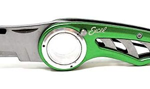 Excel Blades Revo Folding Pocket Utility Knife - Aluminum Body Heavy Duty Box Cutter with Holster, Anti-Slip Finger Loop Design Grip, Quick Change Blades and 3 Lock Positions Design, Green