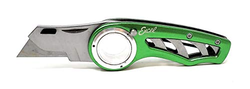 Excel Blades Revo Folding Pocket Utility Knife - Aluminum Body Heavy Duty Box Cutter with Holster, Anti-Slip Finger Loop Design Grip, Quick Change Blades and 3 Lock Positions Design, Green