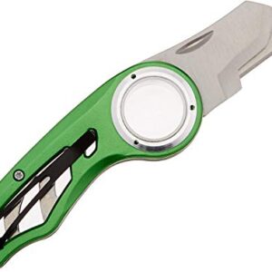 Excel Blades Revo Folding Pocket Utility Knife - Aluminum Body Heavy Duty Box Cutter with Holster, Anti-Slip Finger Loop Design Grip, Quick Change Blades and 3 Lock Positions Design, Green