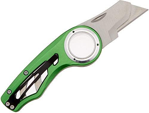 Excel Blades Revo Folding Pocket Utility Knife - Aluminum Body Heavy Duty Box Cutter with Holster, Anti-Slip Finger Loop Design Grip, Quick Change Blades and 3 Lock Positions Design, Green