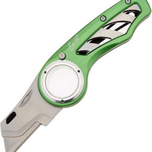 Excel Blades Revo Folding Pocket Utility Knife - Aluminum Body Heavy Duty Box Cutter with Holster, Anti-Slip Finger Loop Design Grip, Quick Change Blades and 3 Lock Positions Design, Green