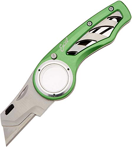 Excel Blades Revo Folding Pocket Utility Knife - Aluminum Body Heavy Duty Box Cutter with Holster, Anti-Slip Finger Loop Design Grip, Quick Change Blades and 3 Lock Positions Design, Green