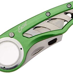 Excel Blades Revo Folding Pocket Utility Knife - Aluminum Body Heavy Duty Box Cutter with Holster, Anti-Slip Finger Loop Design Grip, Quick Change Blades and 3 Lock Positions Design, Green