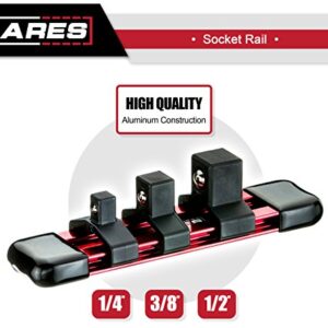 ARES 70197-3-Piece Universal Joint Socket Set - Includes 1/4-Inch, 3/8-Inch, and 1/2-Inch Drive U-Joints - Storage Rail Included