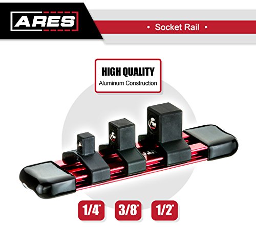 ARES 70197-3-Piece Universal Joint Socket Set - Includes 1/4-Inch, 3/8-Inch, and 1/2-Inch Drive U-Joints - Storage Rail Included