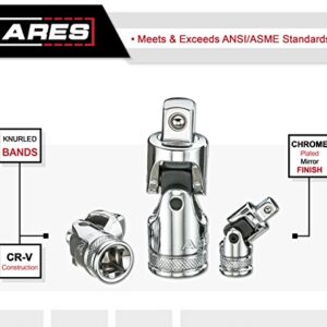 ARES 70197-3-Piece Universal Joint Socket Set - Includes 1/4-Inch, 3/8-Inch, and 1/2-Inch Drive U-Joints - Storage Rail Included