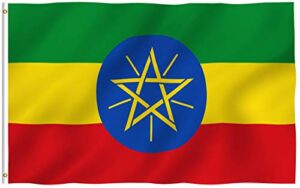 anley fly breeze 3x5 foot ethiopia flag - vivid color and fade proof - canvas header and double stitched - ethiopian national flags polyester with brass grommets 3 x 5 ft