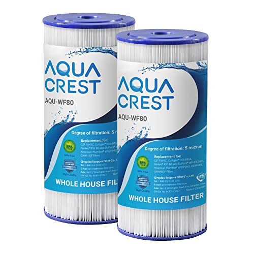 AQUACREST FXHSC Whole House Water Filter, Replacement for GE® FXHSC, GXWH40L, GXWH35F, American Plumber W50PEHD, W10-PR, Culligan® R50-BBSA, 5 Micron, 10" x 4.5", High Flow Sediment Filters, Pack of 2