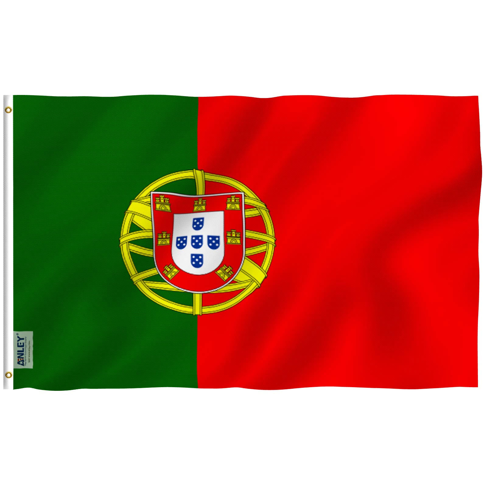 Anley Fly Breeze 3x5 Foot Portugal Flag - Vivid Color and Fade proof - Canvas Header and Double Stitched - Portuguese National Flags Polyester with Brass Grommets 3 X 5 Ft