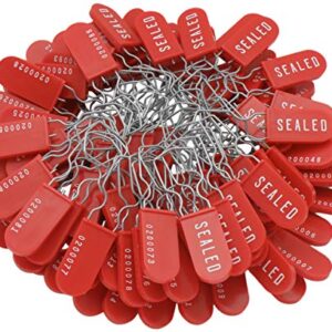 Plastic Wire Padlock Security Seals Sequentially Numbered (Pack of 100) (Red)