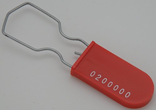 Plastic Wire Padlock Security Seals Sequentially Numbered (Pack of 100) (Red)