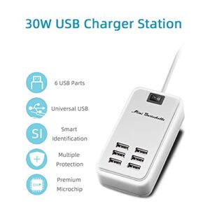 6 Ports USB Charger Hub Desktop US Plug AC Power Wall Travel Charging Adapter Slots Charging Station Extension Socket Outlet with Cable