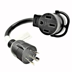 parkworld 691869 power adapter cord 3-prong generator 30a locking l5-30p male to rv 50 amp 14-50r female (two hots bridged) with handle (for rv only, not for tesla)