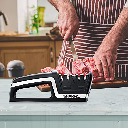 SHARPAL 104N Professional 5-in-1 Kitchen Chef Knife & Scissors Sharpener, Sharpening Tool for Straight & Serrated Knives, Repair and Hone both Euro/American and Asian Knife, Fast Sharpen Scissor