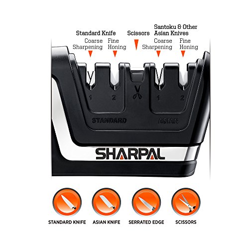 SHARPAL 104N Professional 5-in-1 Kitchen Chef Knife & Scissors Sharpener, Sharpening Tool for Straight & Serrated Knives, Repair and Hone both Euro/American and Asian Knife, Fast Sharpen Scissor