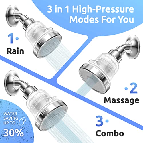 PureAction Water Softener Shower Head Filter for Hard Water - Chlorine & Fluoride Filtered - High Pressure Rain Showerhead - 2 Replaceable Filters - Best Shower As Dry Skin & Hair