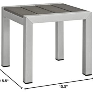 Modway Shore Aluminum Outdoor Patio Side Table in Silver Gray