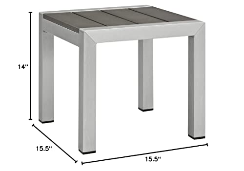 Modway Shore Aluminum Outdoor Patio Side Table in Silver Gray