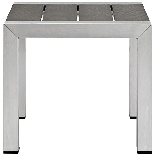 Modway Shore Aluminum Outdoor Patio Side Table in Silver Gray