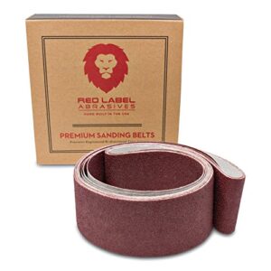 red label abrasives 2 x 42 inch flexible aluminum oxide premium quality multipurpose sanding belts 60, 80, 120, 220, 320, 400 grit, 6 pack assortment