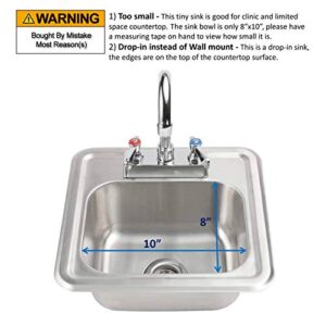 ACE HS-0810IG Mini 13" x 13" Drop-In Hand Sink with Lead Free 3-1/2" Spout Faucet & Strainer, ETL Certified