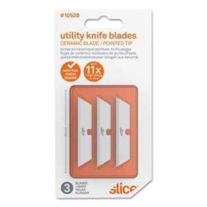 slice 10528 pointed tip ceramic replacement blade with 1" cutting depth, equivalent to 20 metal blades (3 pack), white