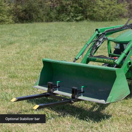 Titan Attachments Light-Duty 43" Clamp-On Pallet Forks with Adjustable Stabilizer Bar, 30" x 3" Fork Length, Rated 1,500 LB, Easy to Install on Loader or Skid Steer Bucket