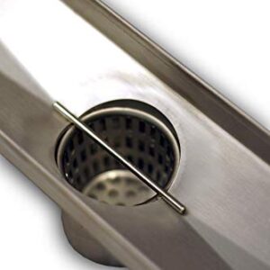 Novalinea - 54 Inch Linear Shower Drain with Tile Insert Grate, Includes Hair Strainer and Leveling Feet, 2 Inch Center Outlet, 304 Stainless Steel