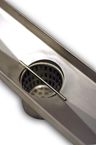 Novalinea - 54 Inch Linear Shower Drain with Tile Insert Grate, Includes Hair Strainer and Leveling Feet, 2 Inch Center Outlet, 304 Stainless Steel