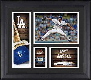 clayton kershaw los angeles dodgers framed 15" x 17" player collage with a piece of game-used ball - mlb player plaques and collages