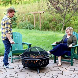 Sunnydaze Black Crossweave Heavy-Duty Steel Outdoor Fire Pit - Includes Spark Screen, Poker and Cover - 36-Inch Round