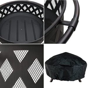 Sunnydaze Black Crossweave Heavy-Duty Steel Outdoor Fire Pit - Includes Spark Screen, Poker and Cover - 36-Inch Round