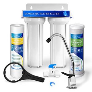 premium under sink direct connect two stage water filtration system with 100% lead-free chrome faucet -removes chlorine, bad tastes, odors and 99.99% of contaminants