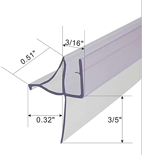 Frameless Shower Door Bottom Seal Shower Sweep with Drip Rail for 3/16-Inch Glass,36-Inch Long, Vinyl, Clear