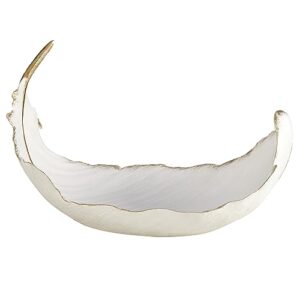 cosmoliving by cosmopolitan polystone bird curved feather decorative bowl with distressed gold accents, 13" x 8" x 8", white, small size