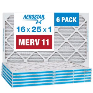 aerostar 16x25x1 merv 11 pleated ac furnace air filter, 6 pack (actual size: 15 3/4"x 24 3/4" x 3/4")