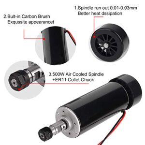 CNC Spindle, MYSWEETY 500W Air Cooled 0.5kw Milling Motor and Spindle Speed Power Converter and 52mm Clamp and 13pcs ER11 Collet for DIY Engraving