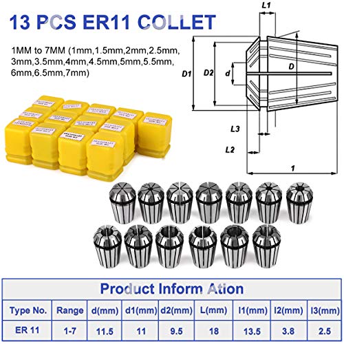 CNC Spindle, MYSWEETY 500W Air Cooled 0.5kw Milling Motor and Spindle Speed Power Converter and 52mm Clamp and 13pcs ER11 Collet for DIY Engraving