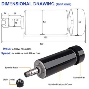 CNC Spindle, MYSWEETY 500W Air Cooled 0.5kw Milling Motor and Spindle Speed Power Converter and 52mm Clamp and 13pcs ER11 Collet for DIY Engraving