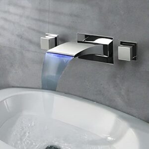 Lightinthebox Contemporary Wall Mounted LED Waterfall with Ceramic Valve Two Handles Three Holes for Chrome Bathroom Sink Faucet